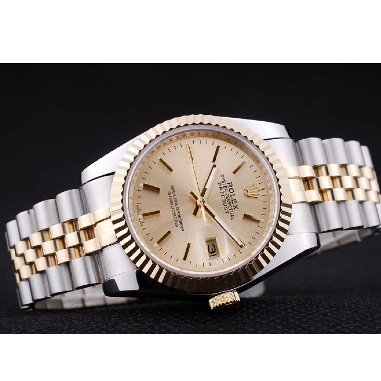 Aaa replica Datejust Ribbed 7450 Dial Rolex Bezel Gold 0820